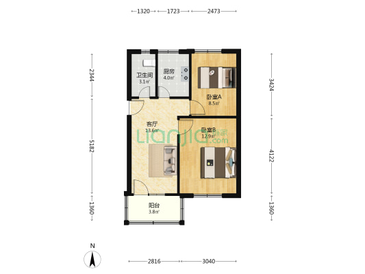 市经贸干校家属院 2室1厅1卫 55平方