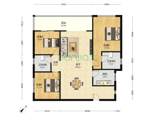 蓉海悦府 3室1厅2卫 124平方