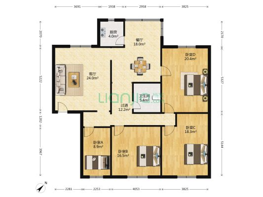 奥盾小区宿舍 4室2厅1卫 157平方