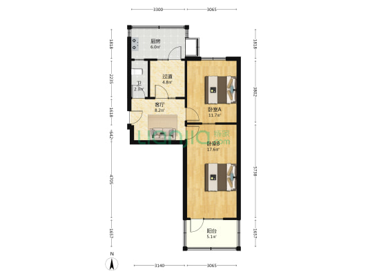 水产西街28号 2室1厅1卫 64平方