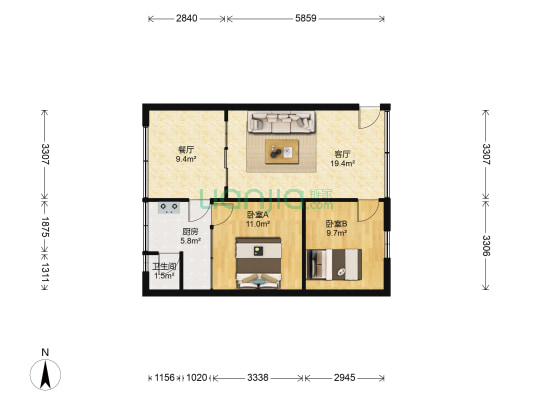 次南巷8号 2室2厅1卫 58平方