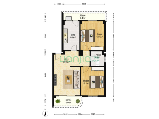悦来新村 2室1厅1卫 87平方