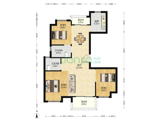 光谷鼎正悦府 3室1厅2卫 111平方