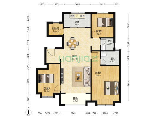 中海·熙岸 3室1厅2卫 122平方
