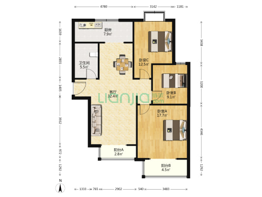 森海湾一期 3室1厅1卫 131平方