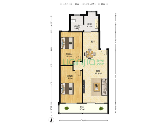 物资局宿舍（福州路135号） 2室1厅1卫 97平方