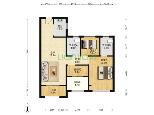 蓝光广城未来天辰 3室1厅2卫 89平方