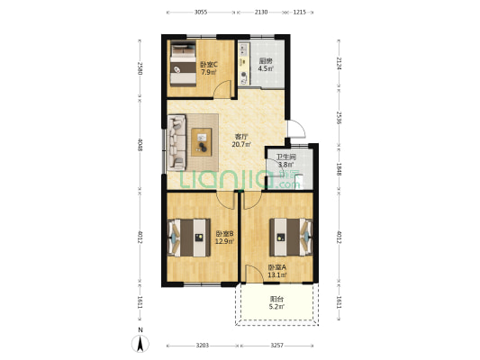 建法楼 3室1厅1卫 90平方
