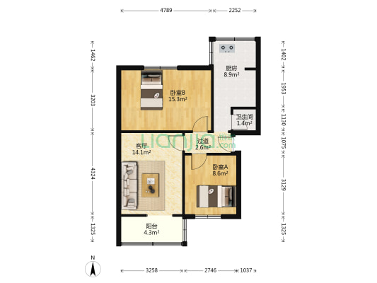 互助路 2室1厅1卫 60平方
