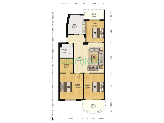 梅海园 3室1厅1卫 115平方
