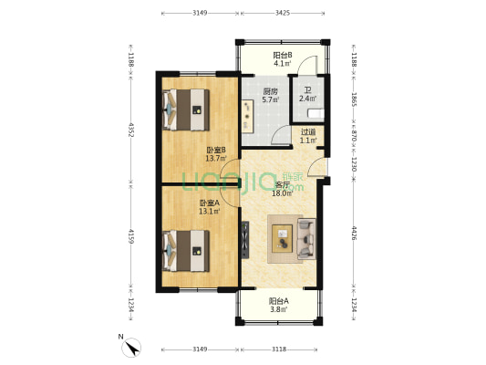 解颐路9号 2室1厅1卫 67平方