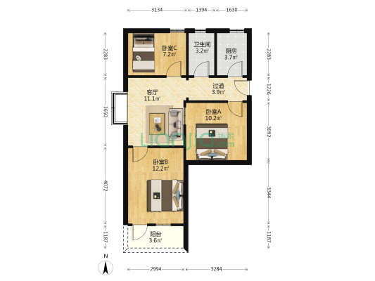 员村三横路 3室1厅1卫 71平方