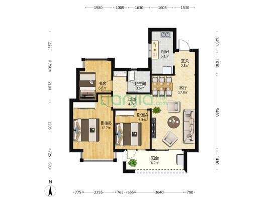 云锦东方 3室1厅1卫 89平方