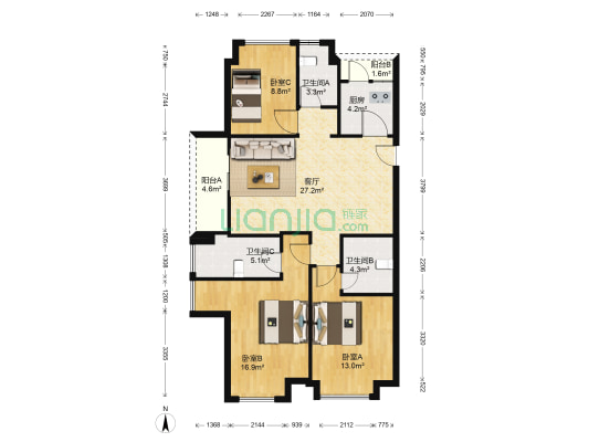 华景川万悦城 3室1厅3卫 118平方