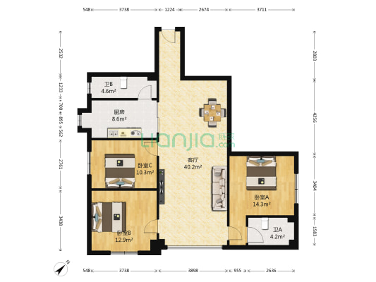 大地兴城 3室1厅2卫 125平方