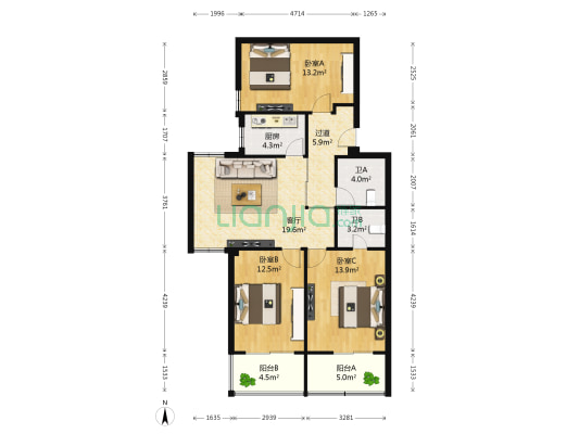 禹洲花园三期 3室1厅2卫 96平方