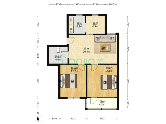 景秀新村 2室2厅1卫 76平方