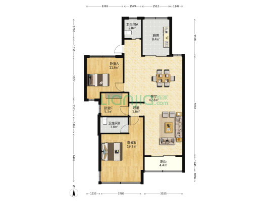 水荷园 3室1厅2卫 123平方