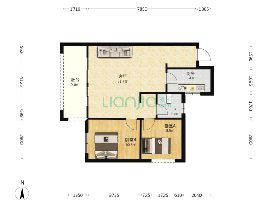 经开吾悦广场 2室1厅1卫 80平方