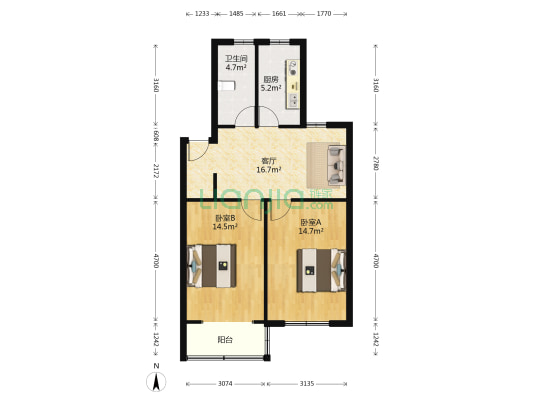 人和新村 2室1厅1卫 73平方