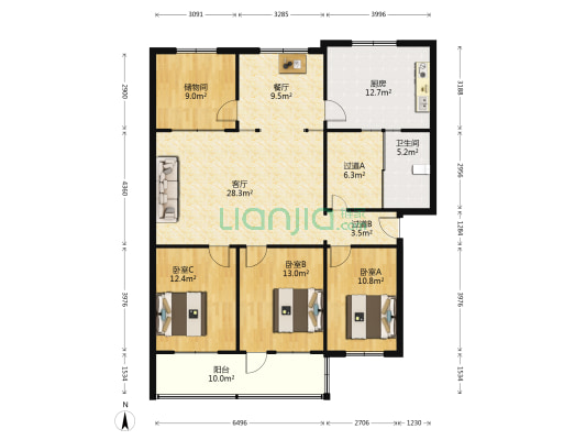 林业局小区 3室2厅1卫 135平方