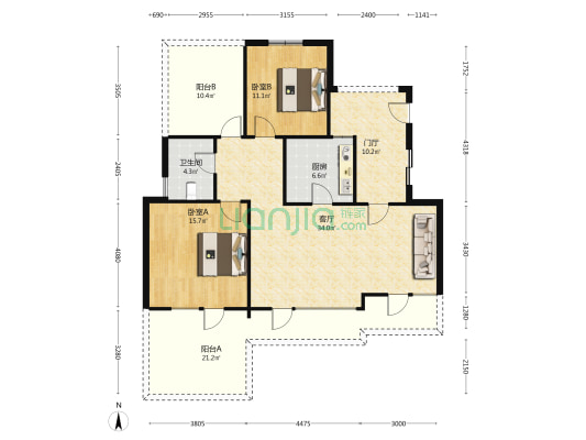 高铁新干线 3室2厅 南 北-户型图