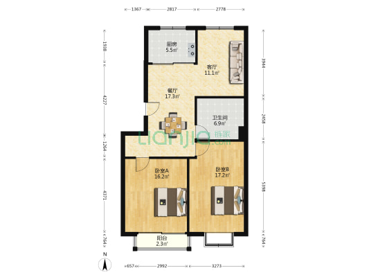 毓璜顶北路 2室2厅1卫 94平方