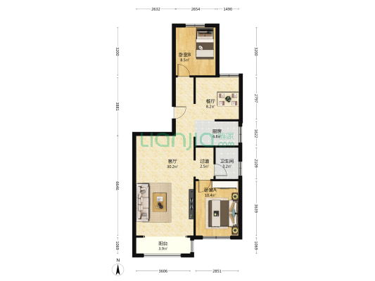 雍华园 2室2厅1卫 113平方