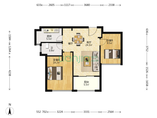 汇悦湾一期 2室1厅1卫 81平方