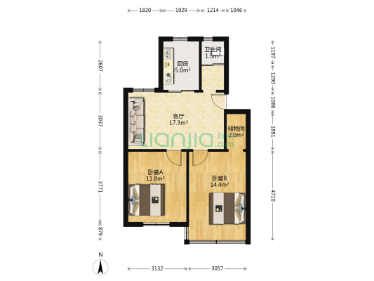 壕埂街 2室1厅1卫 65平方