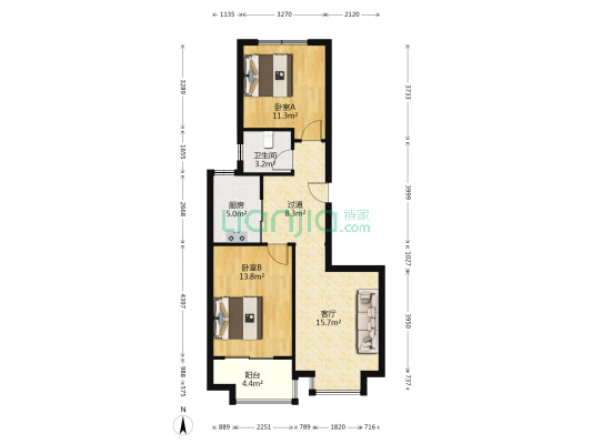 大官园社区 2室1厅1卫 83平方