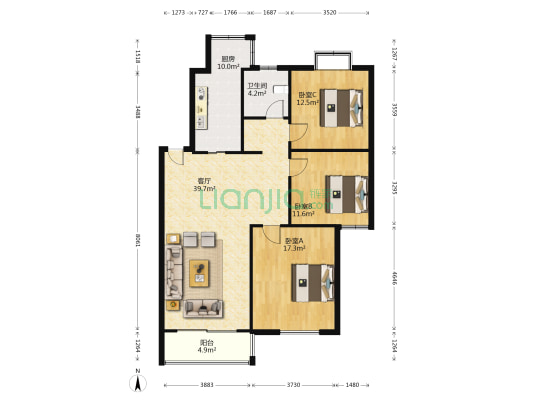 碧波苑 3室1厅1卫 108平方