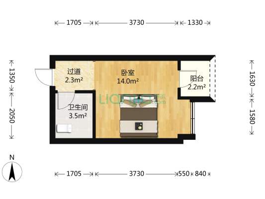 泰丰铭座公寓 1室0厅1卫 26平方