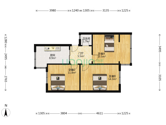 王家塘街101号 3室0厅1卫 66平方