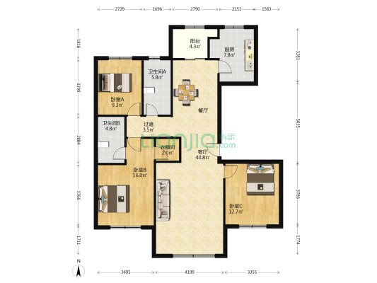 海德堡 3室1厅2卫 152平方