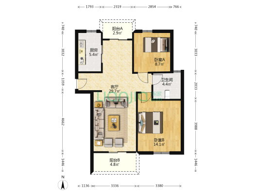 华贝小区 2室1厅1卫 100平方