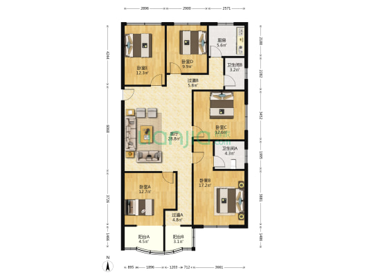 金盛园 5室1厅2卫 145平方
