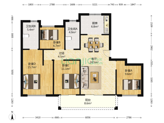 碧桂园翡翠之光 4室1厅2卫 137平方