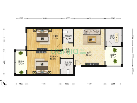 洗面桥横街37号 2室1厅2卫 88平方