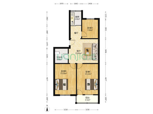 江滨路54号 3室1厅1卫 79平方