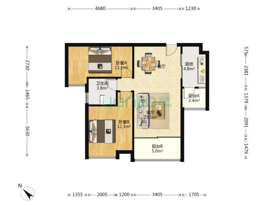 时代港 2室1厅1卫 80平方
