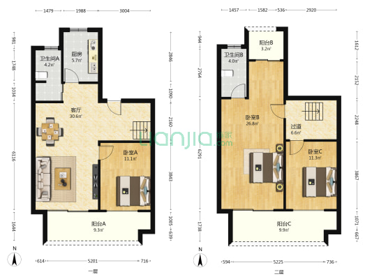 皓海苑 3室1厅2卫 141平方