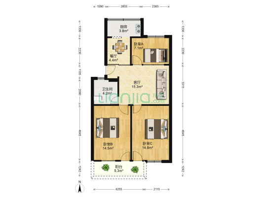 文昌路15-19号 3室2厅1卫 86平方
