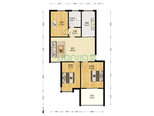 柳岸晨韵 3室1厅1卫 101平方