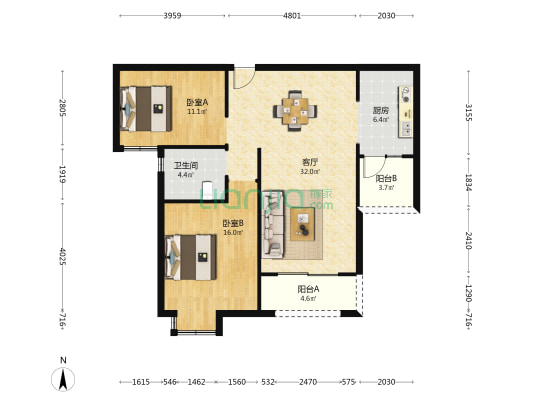 昌和时代广场东区 2室1厅1卫 101平方