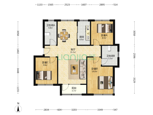 中德生态园沃邦社区一期 3室1厅2卫 118平方