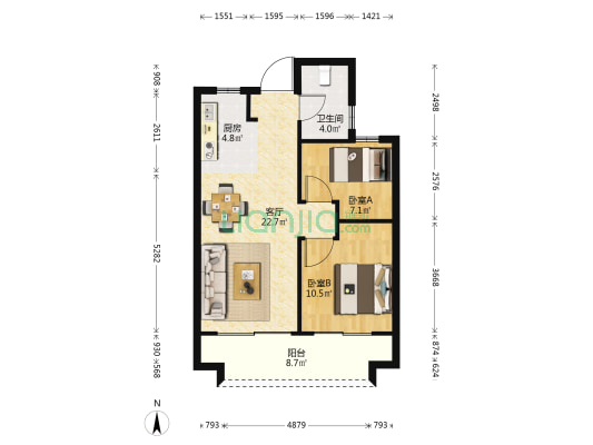 融创海映兰屿三期 2室1厅1卫 74平方