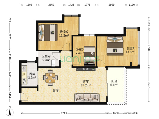 华发未来荟 3室1厅1卫 90平方