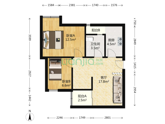 佰客郡 2室1厅1卫 67平方