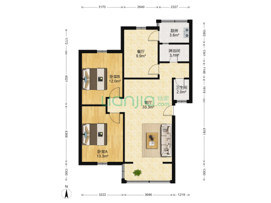 晋林小区 2室2厅2卫 90平方